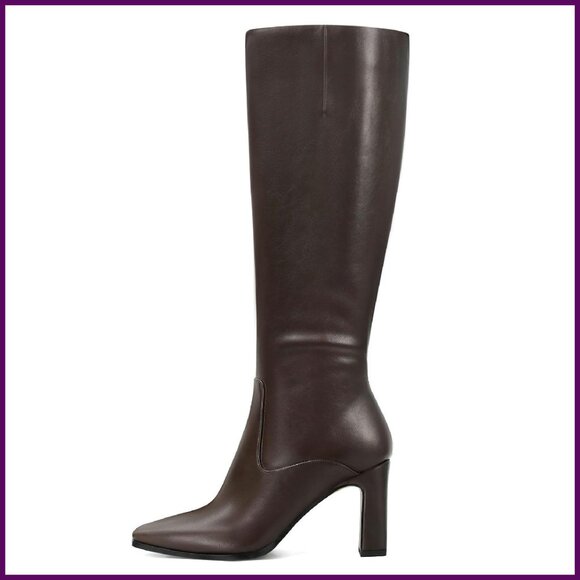 Women's Knee High Boots Square Toe Chunky Heel Office Party Dress Boots